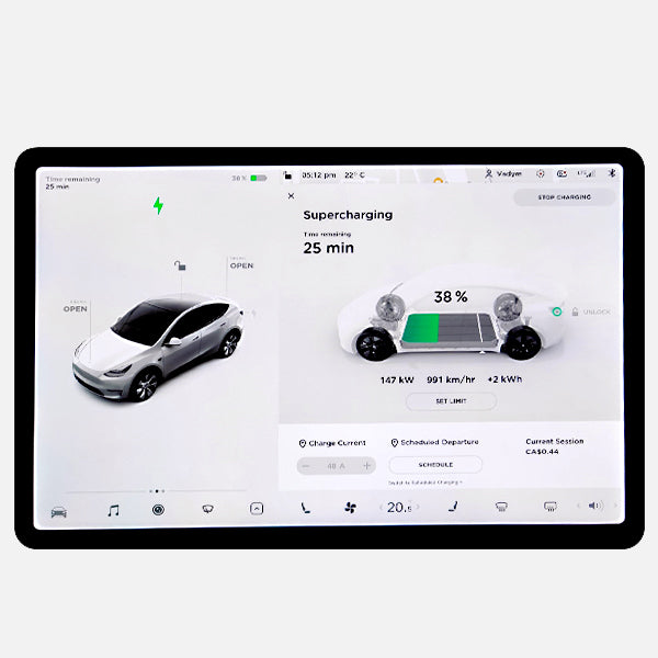 Monitoring display for AMPROAD level 2 EV charger charging with Tesla