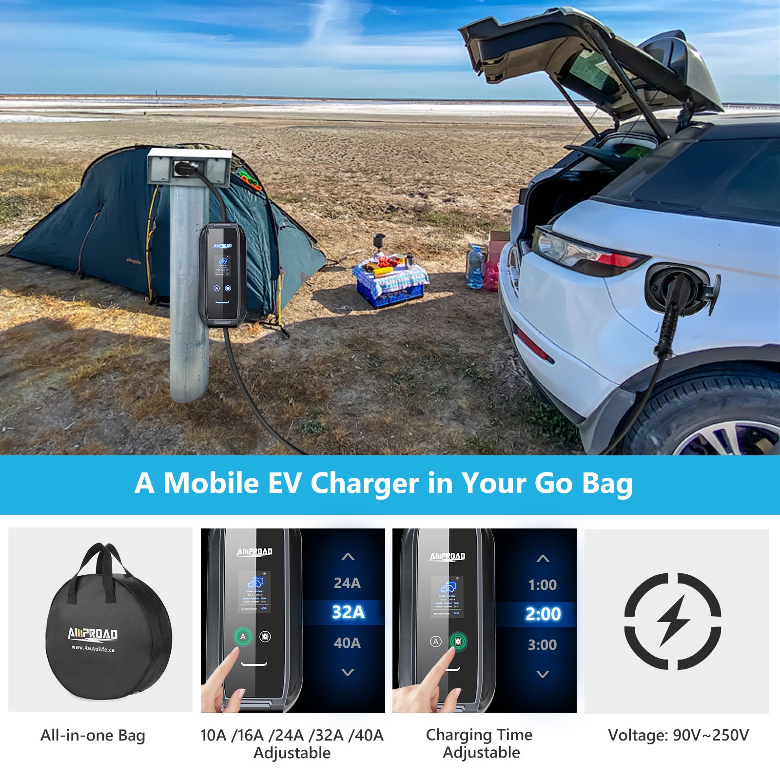 AMPROAD portable EV charger in your go bag